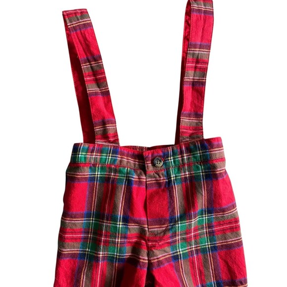 Janie and Jack Plaid Suspender Pants 6–12 Months Red Tartan Holiday - Picture 2 of 6